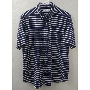 Southern Tide Shirt Men's Size Medium Navy Blue Striped Button Up Short Sleeve‎